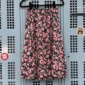 Y2K Pink Black Floral Midi Skirt